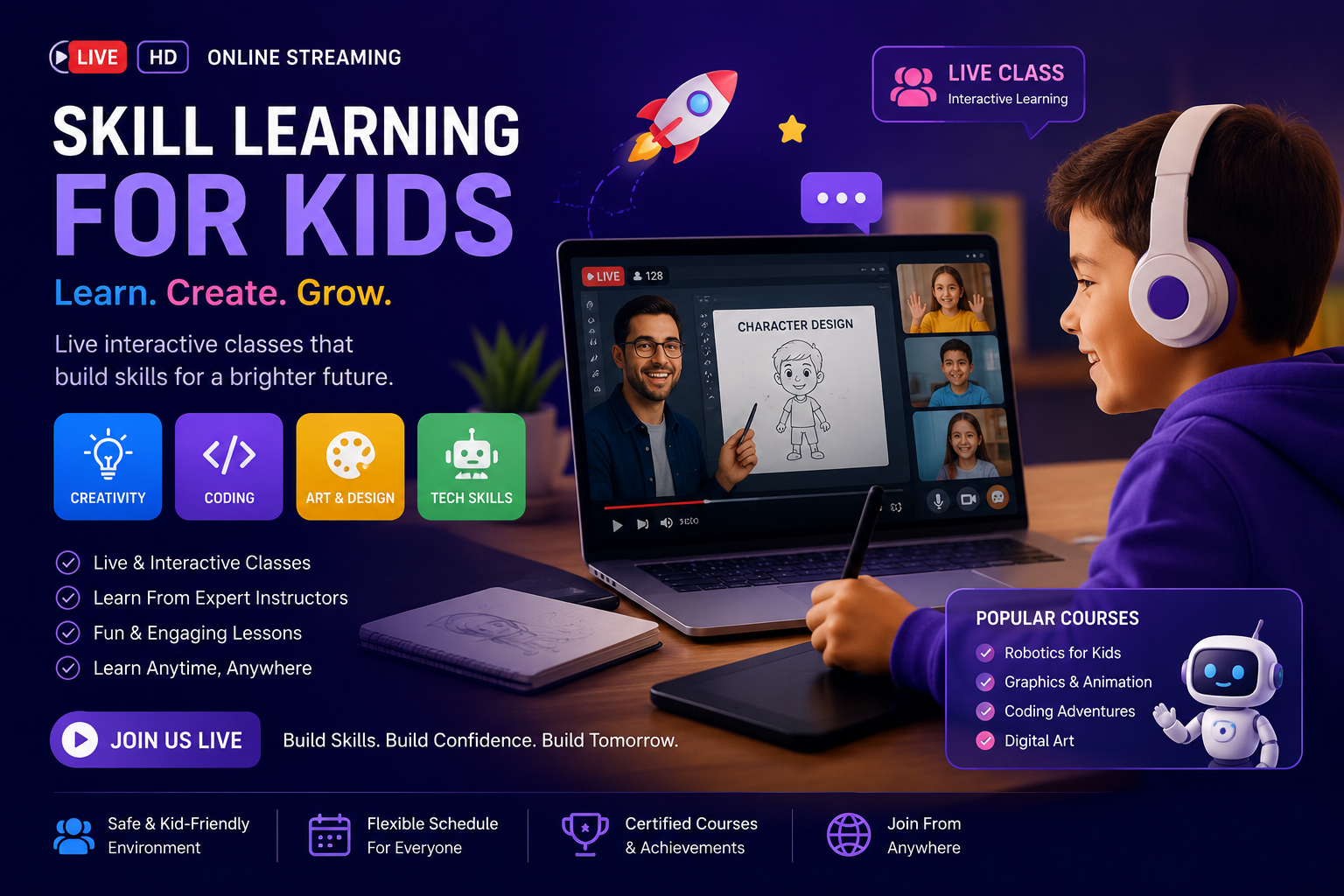 Safe Online Skill Learning for Kids — Streaming Only, No Downloads